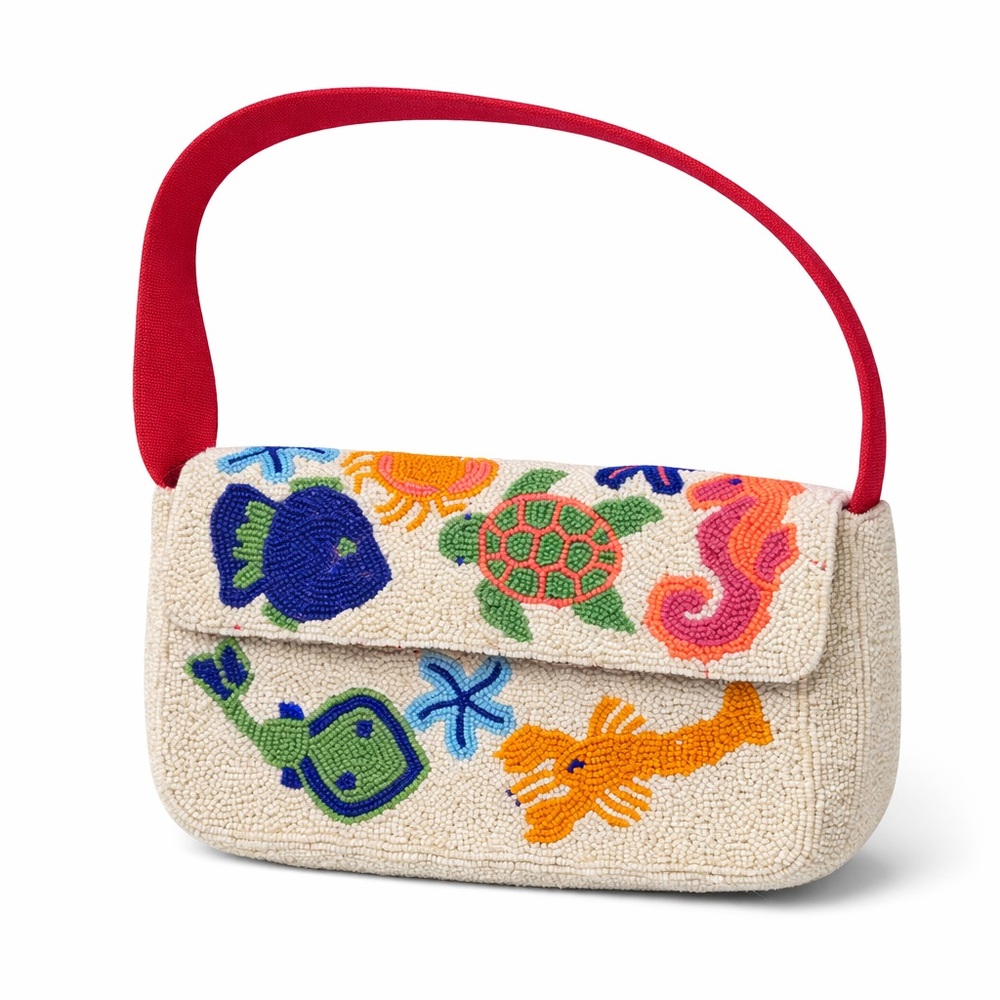 Sea Life Beaded Shoulder Bag Fish Turtle Lobster NWT - Picture 11 of 11
